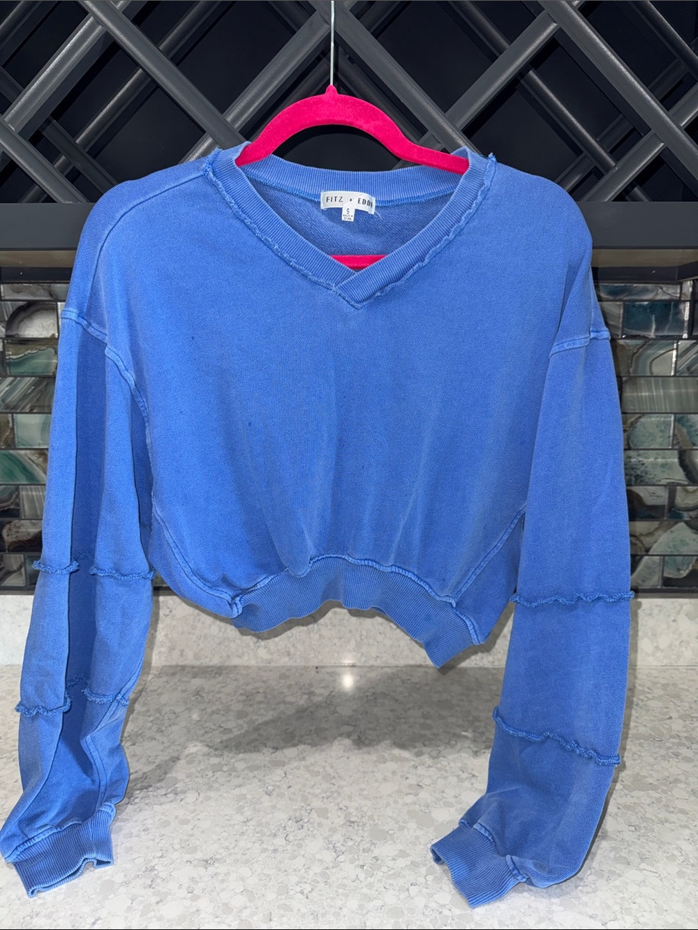 Fitz + Emme Blue Cropped V-Neck Sweatshirt